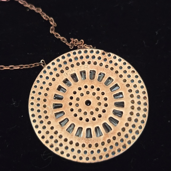 Rose Gold Plated Sterling Silver Blue Evil Eye CZ Round Pendant Necklace 15.5" - Picture 9 of 9